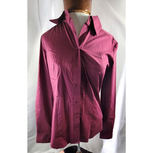 New York & Co Womens Small Purplish Red Semi Fitted Dress Button Up Shirt NWT